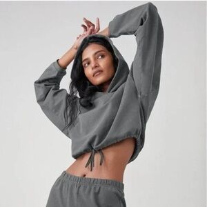 Aritzia The Group by Babaton Weekender Pullover Cinch Cropped Hoodie Gray Small
